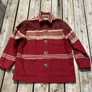 Tasha Polizzi Sz M Wool Red Tan Stripe Blanket Coat